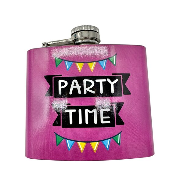 Party Time Stainless Steel Flask 6 Oz Pink With Colorful Banner Design Midwood - Picture 3 of 7